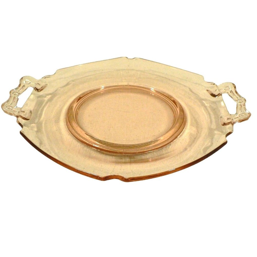 Snack Tray Serving Dish Double Handle Transparent Light Pink Glass Small Vintage